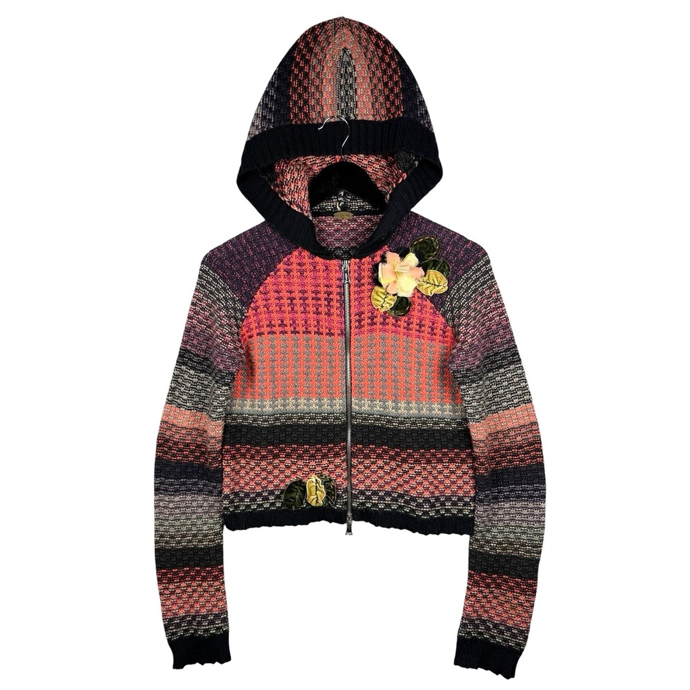 One Girl Who Women's Cotton Cashmere Colorful Zip Up Hoodie Floral Leaf Sweater